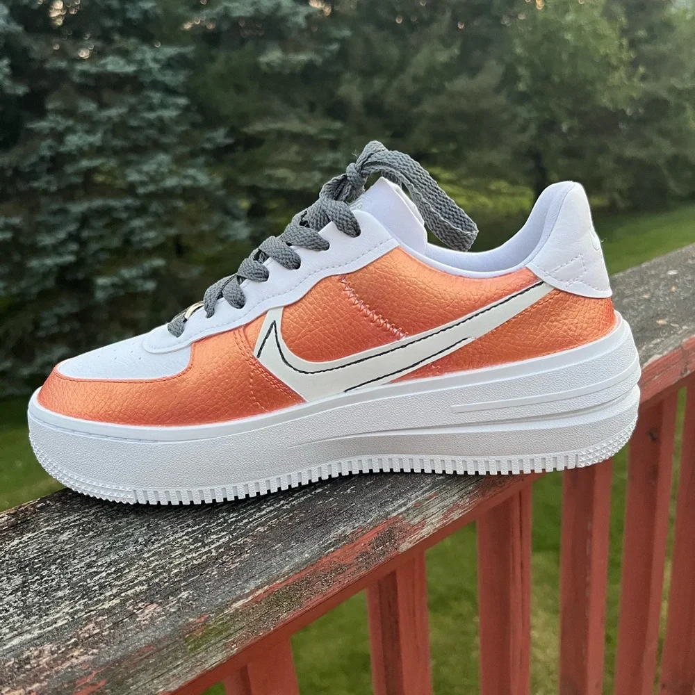 Custom, Hand Painted Nike AF1 Platforms in rose gold and charcoal gray - Picture 7 of 9